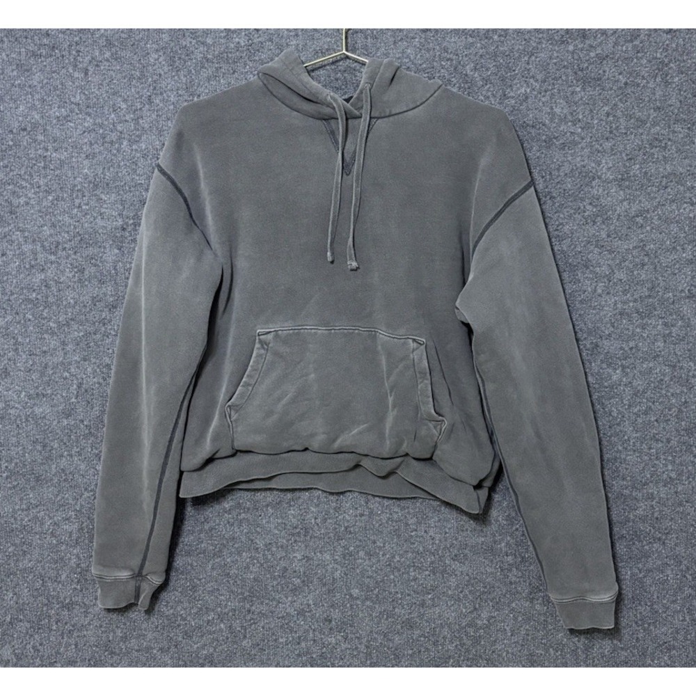 John Elliott Faded Patina Gray Thermal Folsom Crop 23" Sweatshirt Women 2 Hoody‎